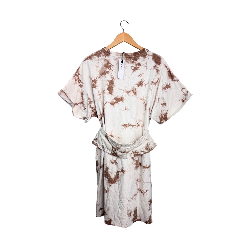 Rebecca Minkoff Marta Dress Khaki Bleach Tie Dye Cotton Belted Mini Dress Large - Picture 3 of 11